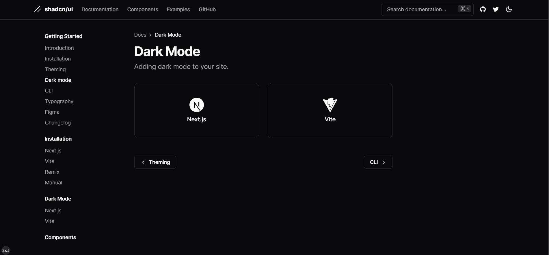 Dark theme by shadcn-ui